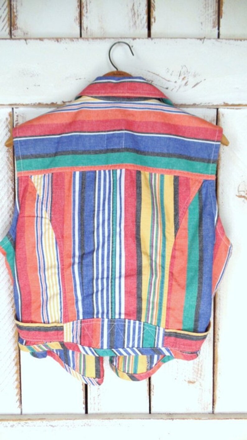 Vintage 90s striped cotton vest/colorful short fitted vest/red/blue/yellow button down vest image 4