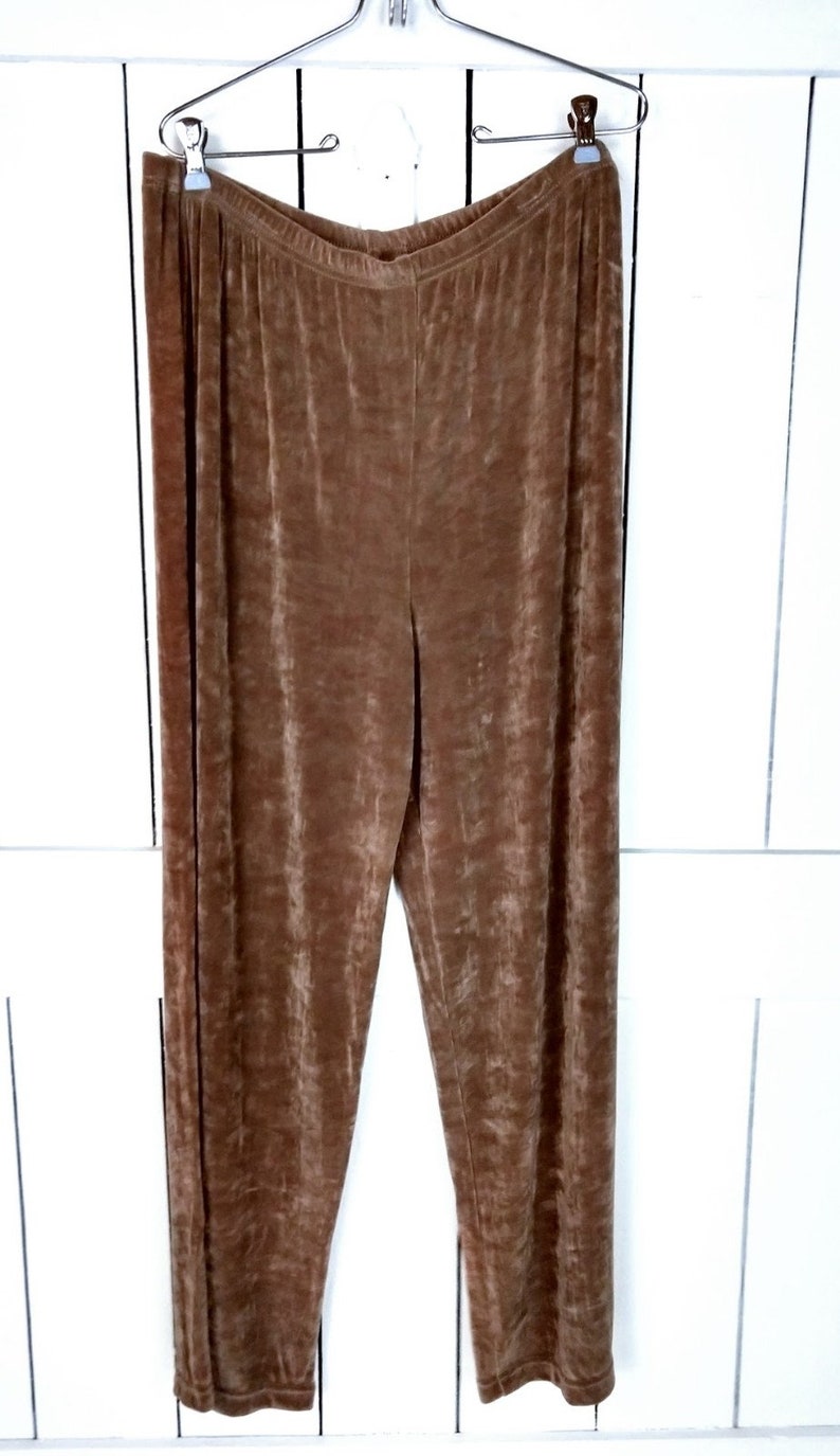 90s vintage ribbed stretchy wide leg palazzo pants/beige yoga style lounge pants/slinky pants/xl image 4
