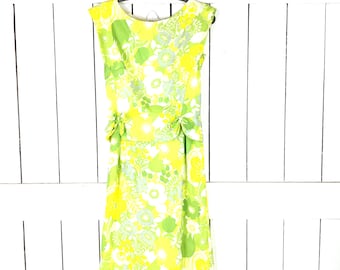 Vintage Jeanette Alexander lime green floral sleeveless 60s midi dress