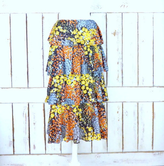 Vintage floral tiered ruffle maxi skirt/long flora