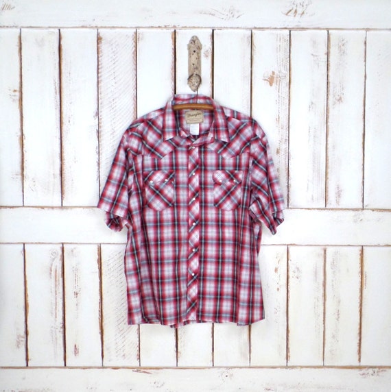 Wrangler red checkered plaid western button down … - image 1