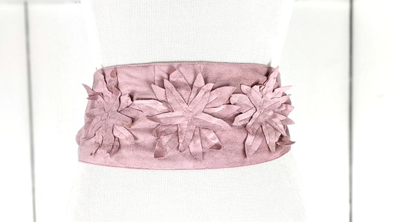 Deanna Farrell Designs Pink Floral Faux Suede Wide Sash  display picture 2