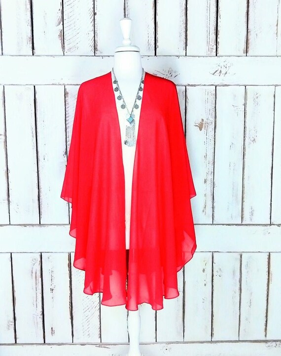 red chiffon cardigan