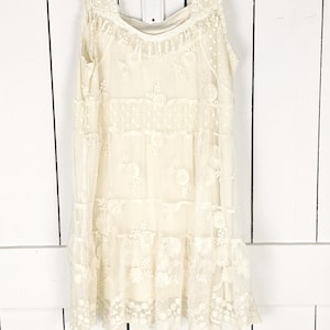 90s vintage crochet lace sheer sleeveless tunic ruffle boho top