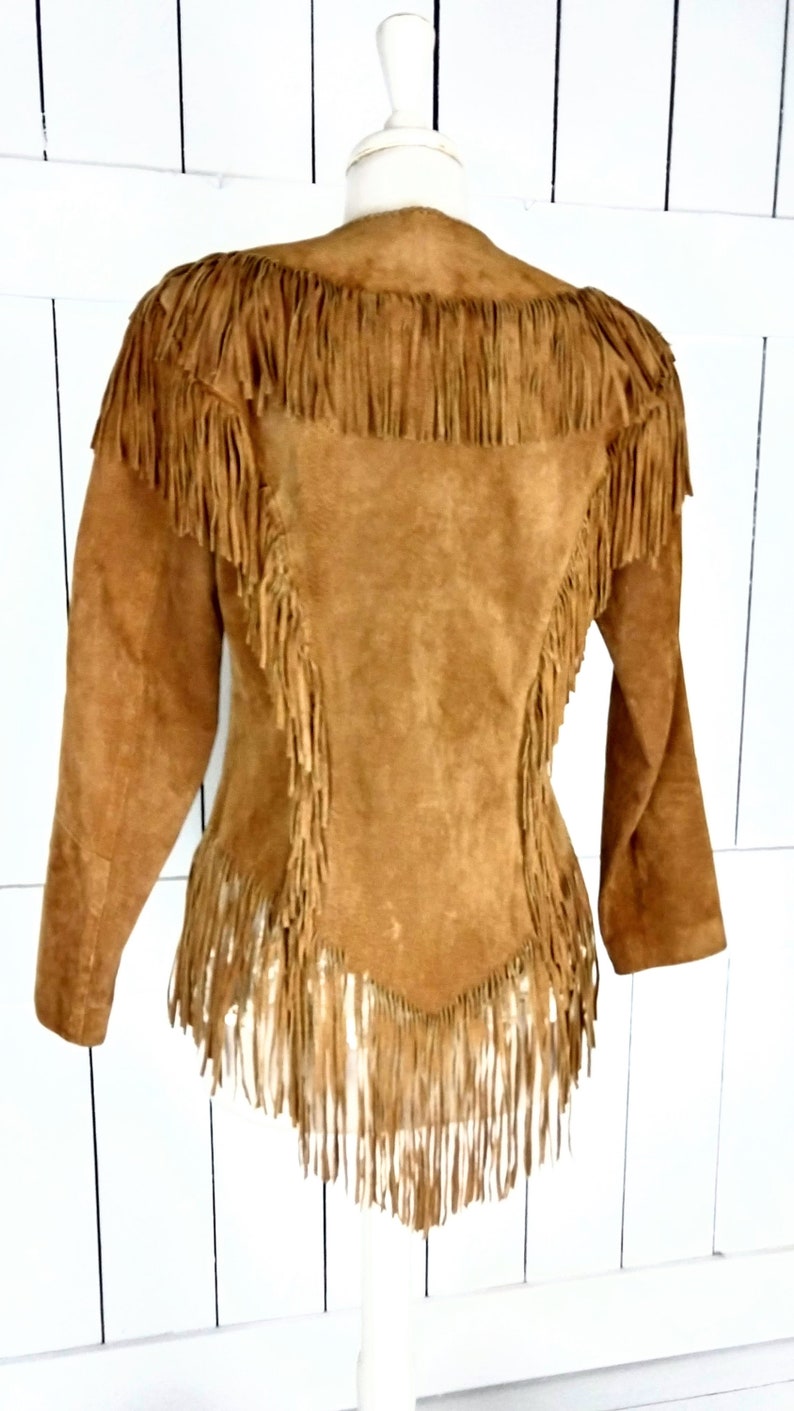 Vintage Echo Mountain by Arturo brown suede leather fringe boho jacketfestival fringe hippie shirt jacket10