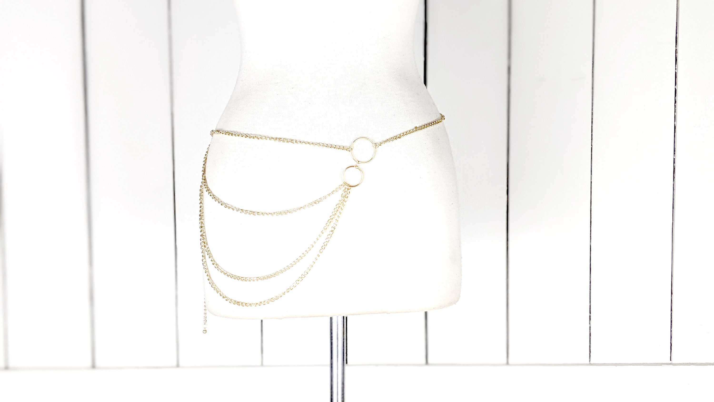 Gold metal chain link dainty lightweight skinny belly chain belt Belly Chains Jewelry: Golden Double Row Coin & Cross Pendant  main image 3