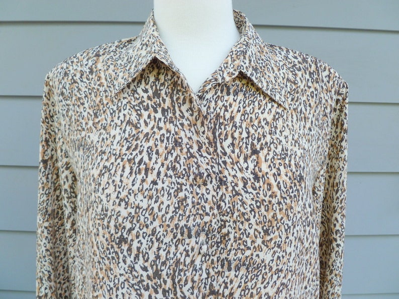 Vintage cheetah print long sleeve blouse/petite large image 5