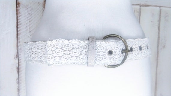 90s ivory crochet lace ribbon belt/festival boho … - image 3