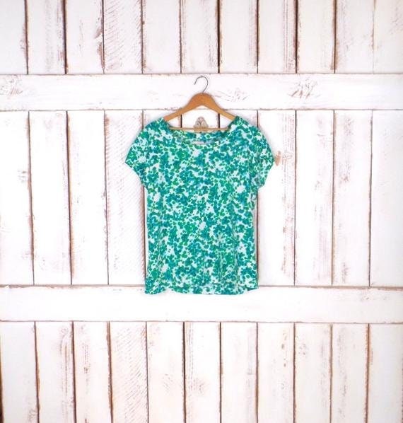 90s vintage green/white spotted short sleeve pull… - image 1