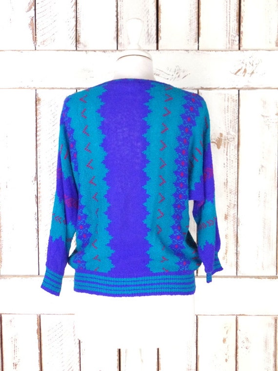 80s vintage blue/purple striped tribal print slou… - image 3