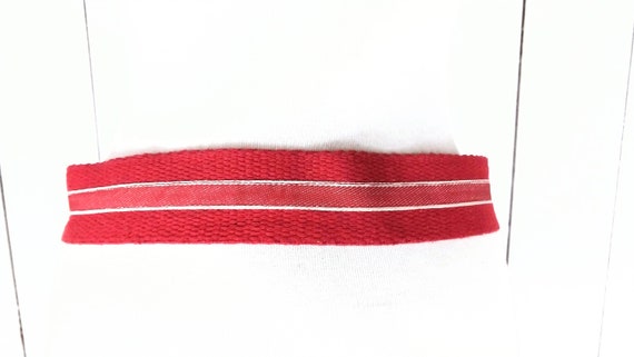 Vintage 90s Wide Striped Woven Cloth Chord Leather Trim Belt  display picture 1