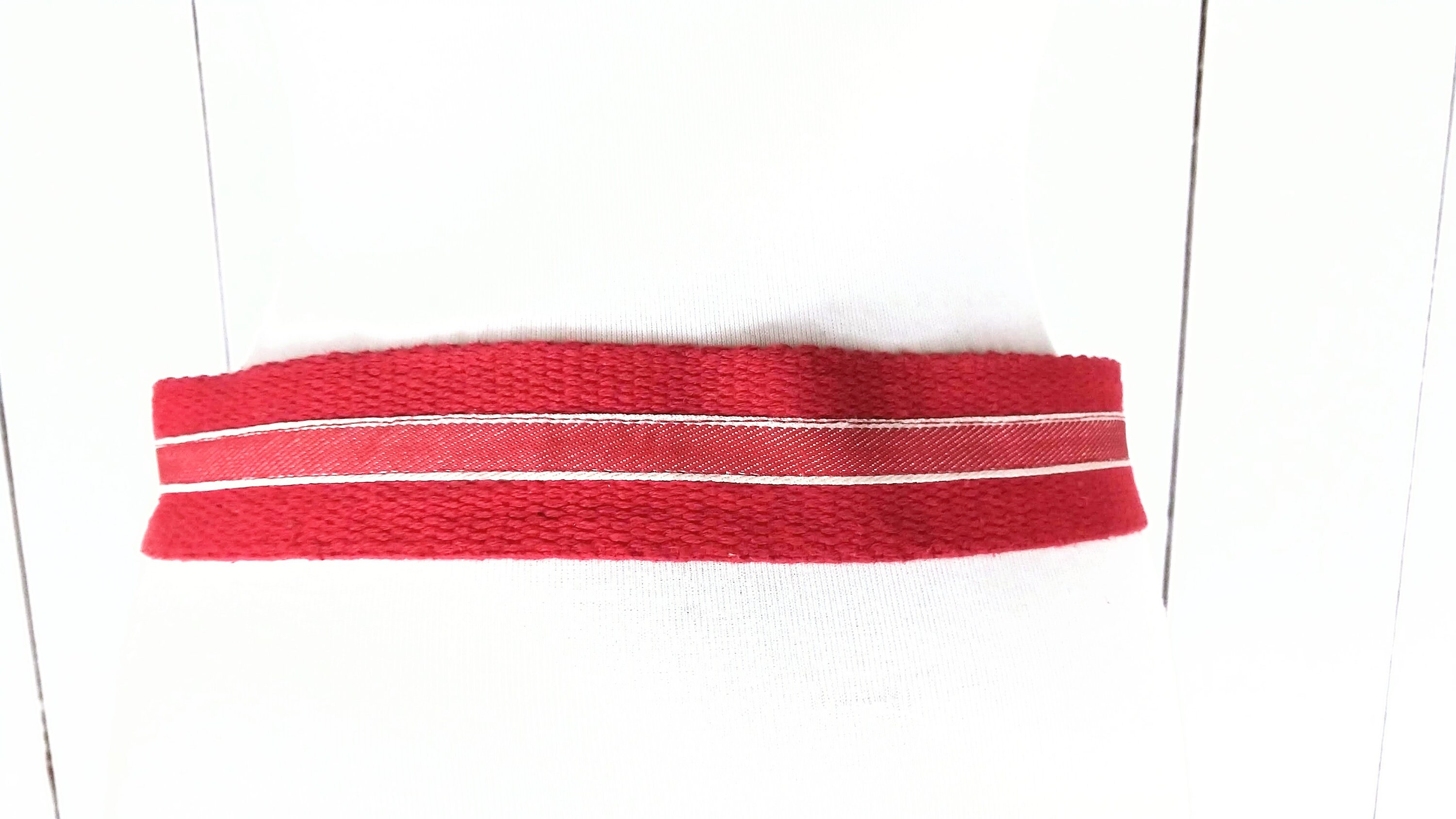 Vintage 90s Wide Striped Woven Cloth Chord Leather Trim Belt  display picture 1