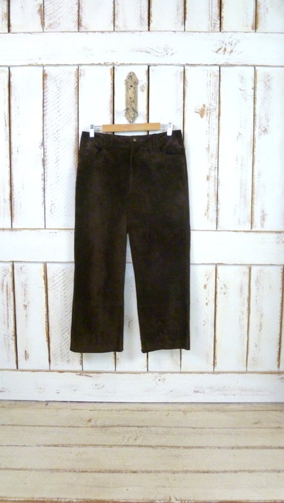 Vintage dark brown suede leather high waisted pan… - image 4