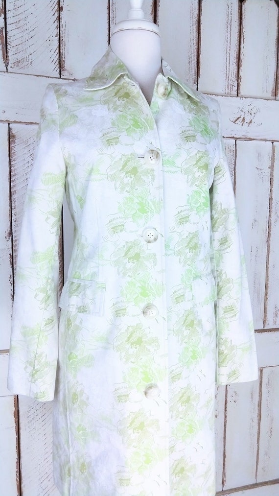 Vintage 90s green floral long cotton fitted jacke… - image 2