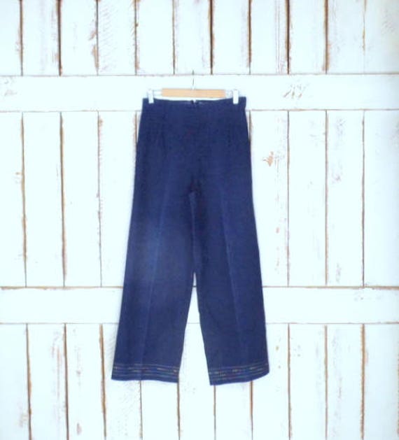 70s vintage high waisted wide leg stretch dark blu