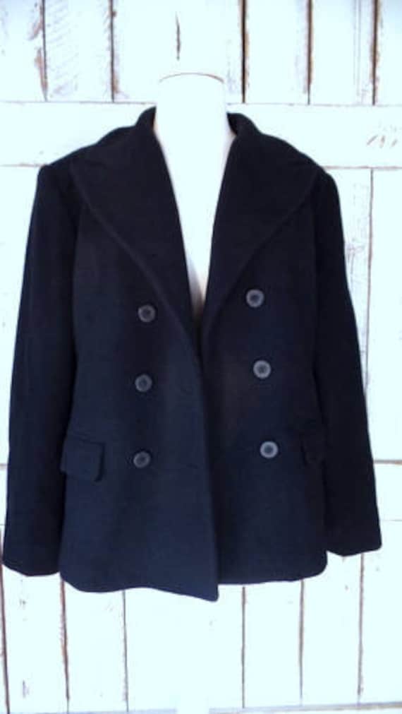 Vintage 90s black wool double breasted pea coat ja