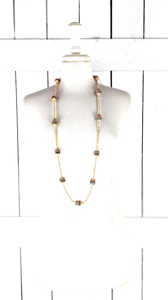 Chunky wood beaded long strand boho necklace - image 1