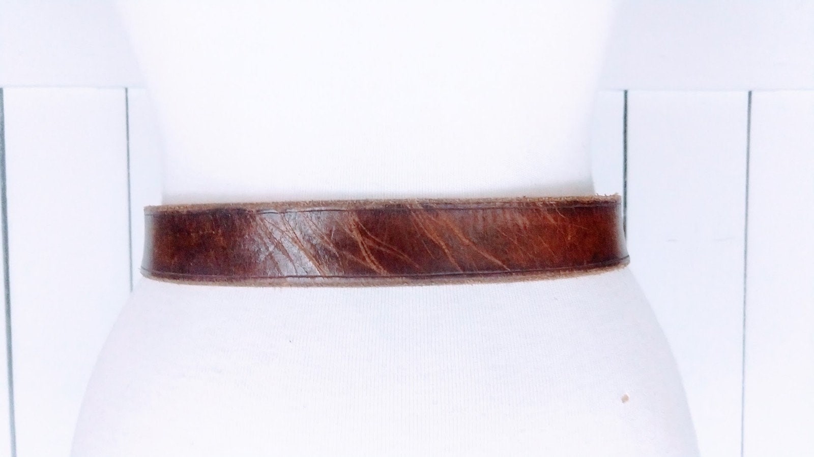 Vintage Brown Leather Reptile Embossed Buckle Belt/boho  display picture 1