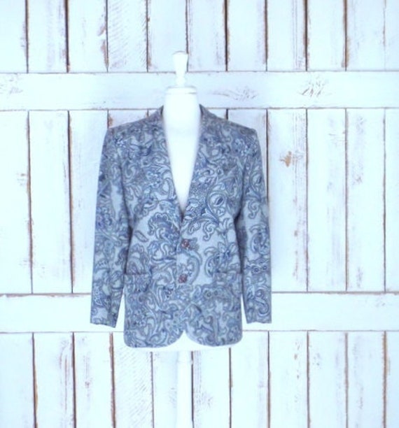 Vintage Liz Claiborne grey floral paisley wool bla