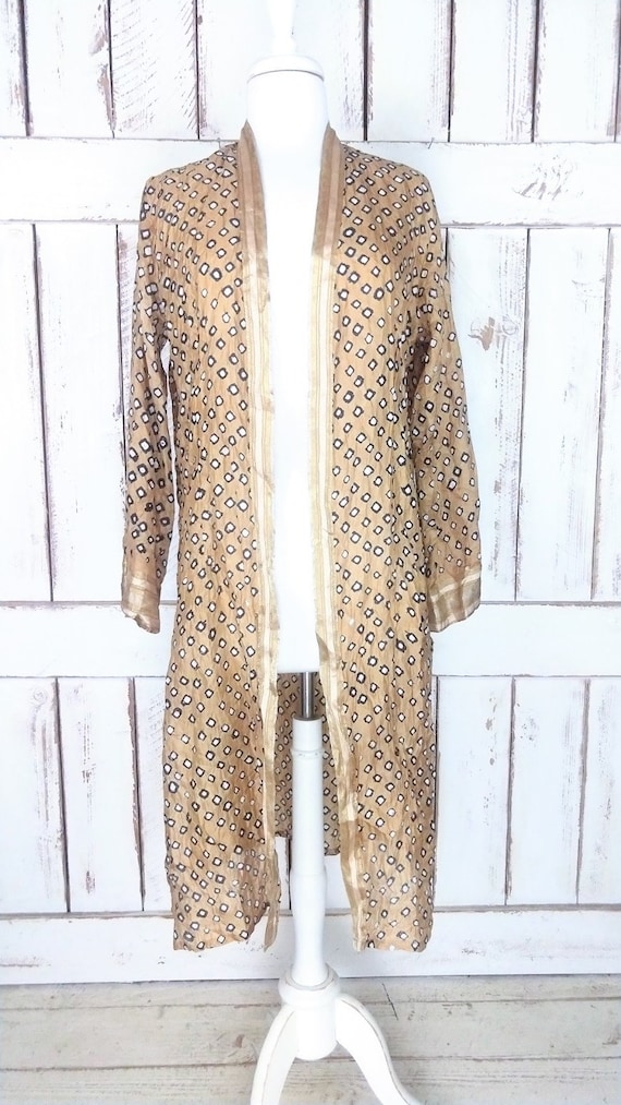 Vintage gold spotted silk kimono cardigan/long si… - image 5