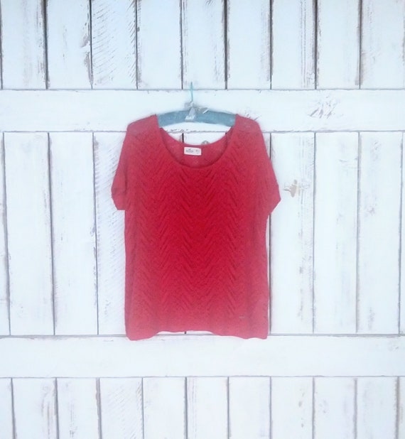 90s vintage red crochet slouchy sweater top/red sh