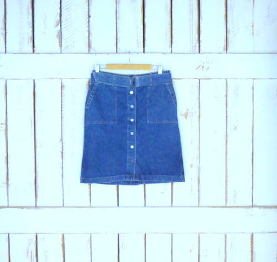 90s vintage blue jean denim button down belted sk… - image 5