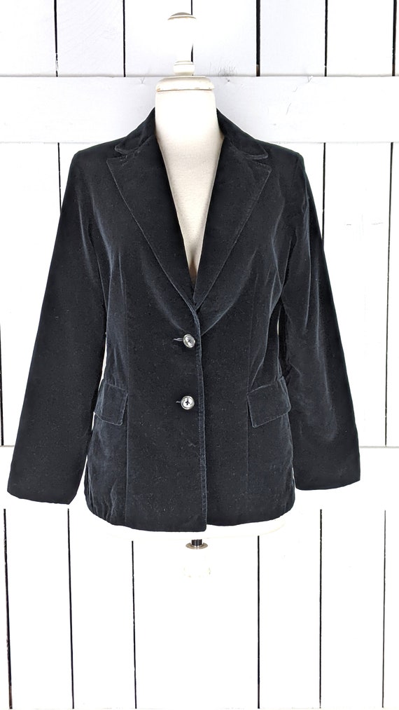 Vintage black velour velvet blazer jacket - image 2