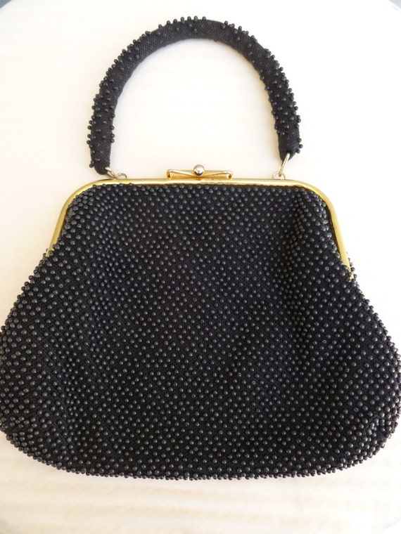 Vintage Black/cream Reversible Beaded Evening Handbag - Etsy Vintage Beaded Cream and Black Clutch main image 0