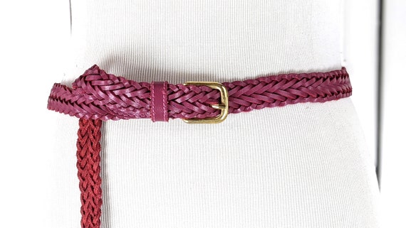 Vintage pink braided woven leather boho belt large - image 3