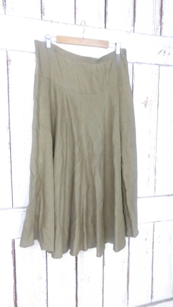 Vintage 90s long linen flowy skirt/beige tan brow… - image 5