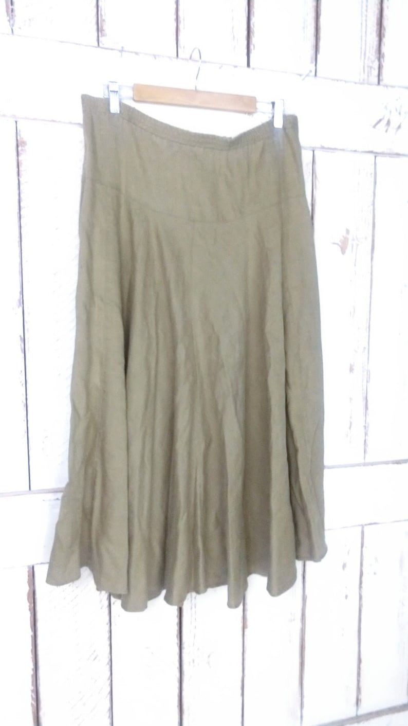 Vintage 90s long linen flowy skirt/beige tan brown linen boho skirt/waist 34/large image 5