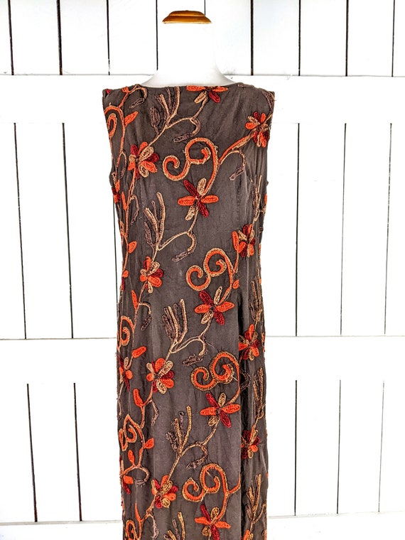 Vintage brown rust orange embroidered floral slee… - image 1