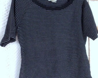 90s Eddie Bauer black white striped short sleeve pullover tee