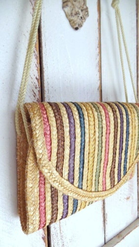 Vintage tan striped straw envelope shoulder purse/