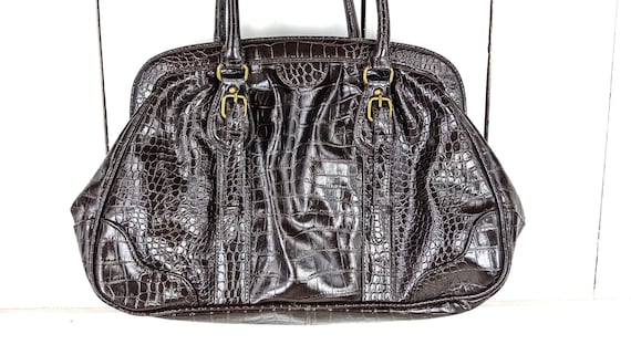 90s vintage brown croc faux leather handbag purse - image 3
