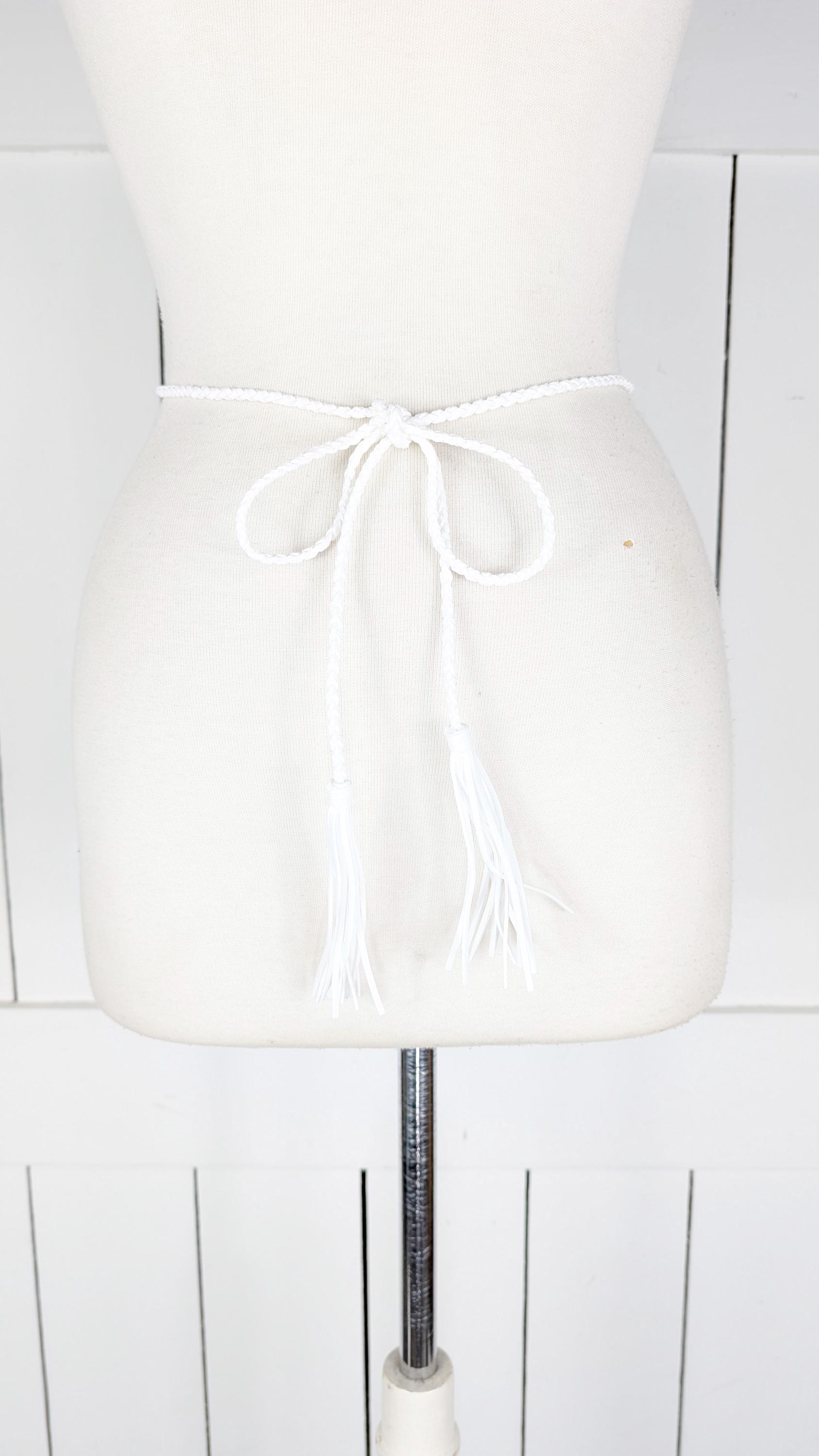 Light grey braided faux suede rope chord fringe tassel tie belt Braided Grey Suede Belt – FH Wadsworth main image 4