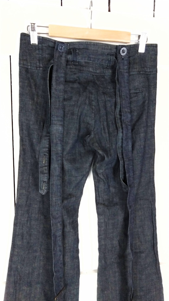 90s vintage dark blue cuffed flare/boot cut suspe… - image 5