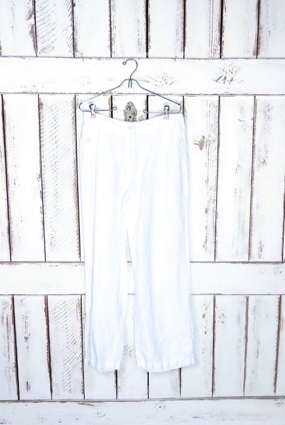 90s vintage Chicos white cotton pants/wide leg pa… - image 1