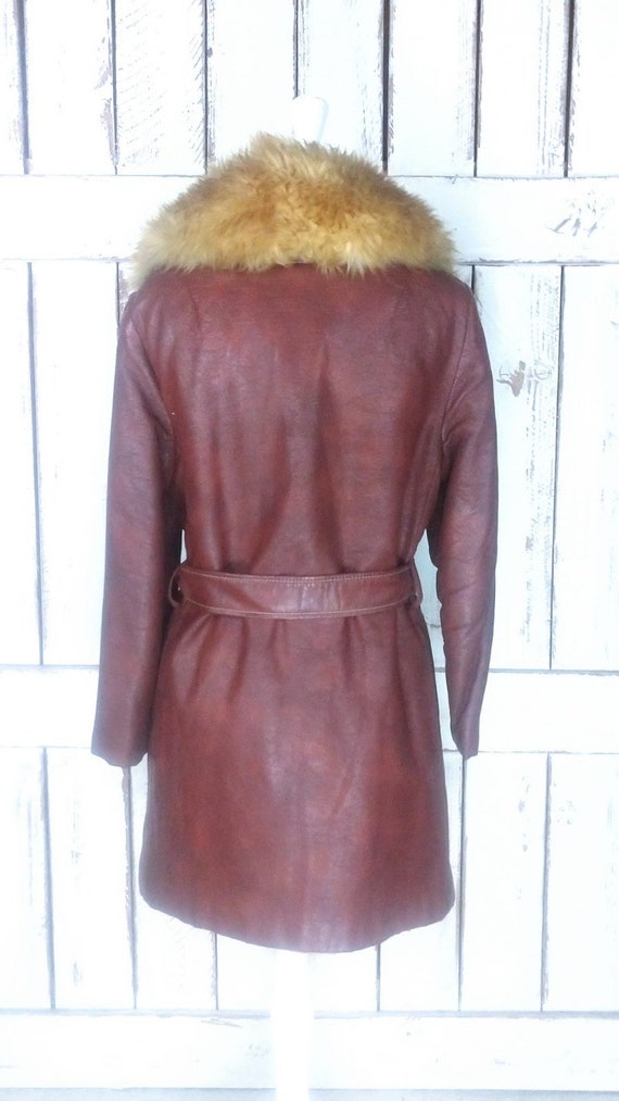 70s vintage brown faux leather belted sheepskin f… - image 7