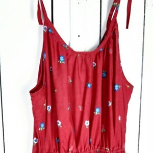 Vintage red floral sleeveless cotton midi summer dress/bow strap floral stretch waist dress image 5