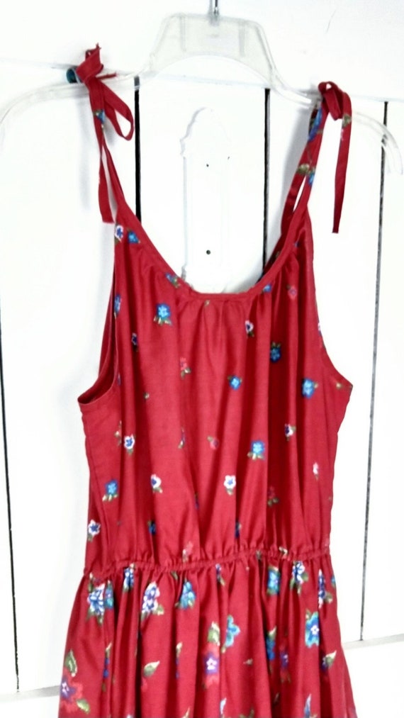 Vintage red floral sleeveless cotton midi summer … - image 5