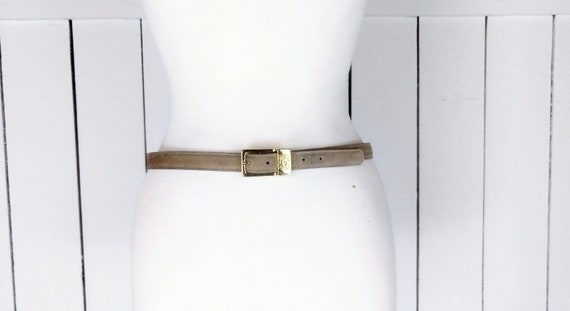 Vintage Anne Klein skinny tan brown suede leather… - image 1