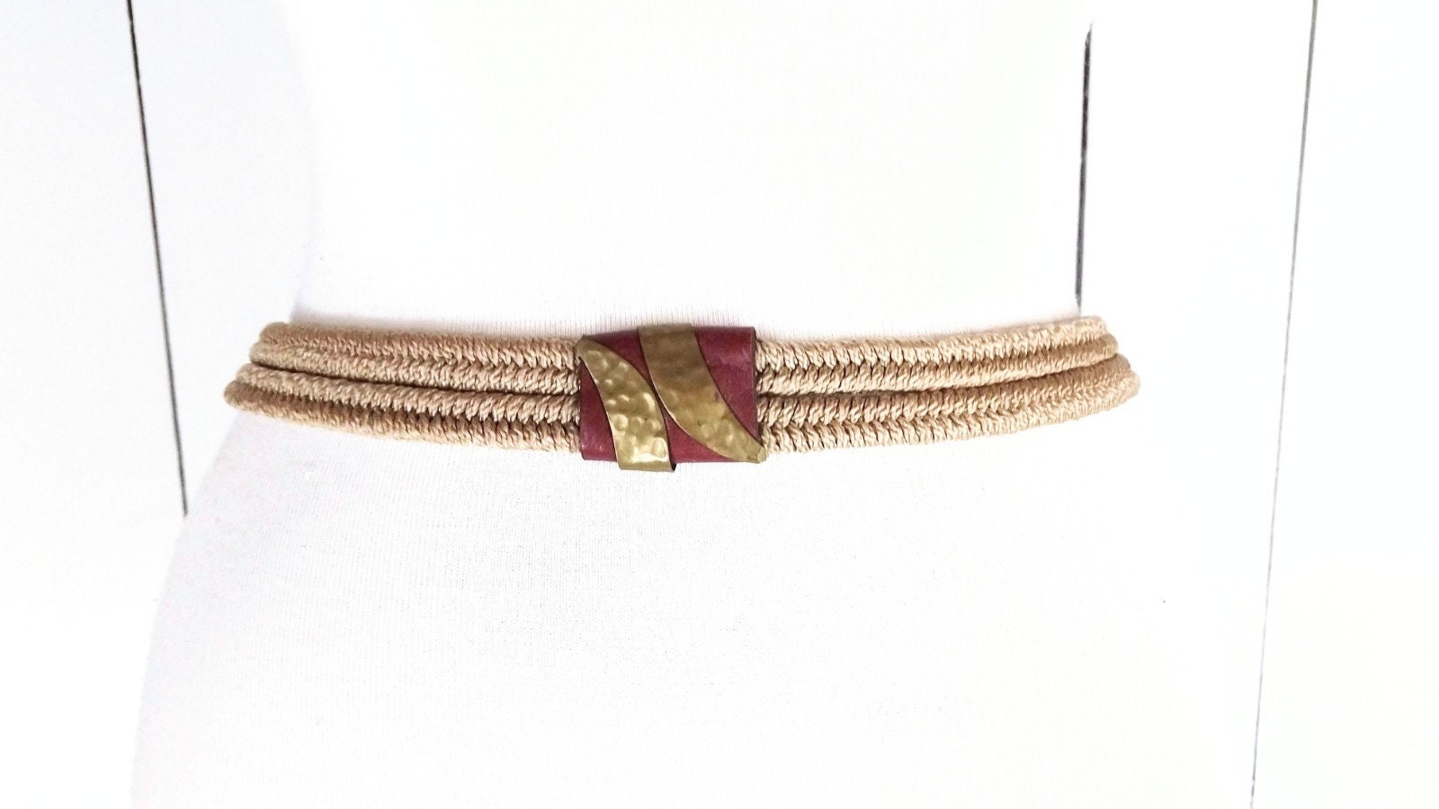 Vintage Tan/light Brown Elastic Stretch Jute Chord Metal  display picture 1
