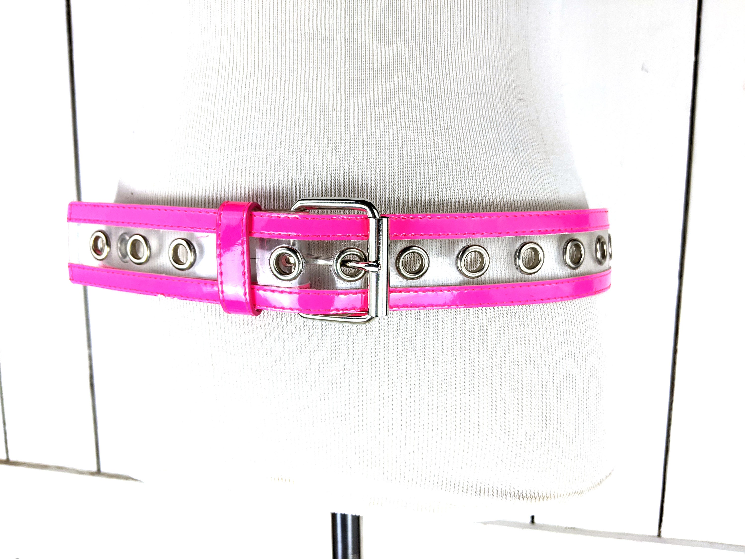 Hot Florescent Pink Clear Plastic Wide Patent Leather Belt  display picture 3