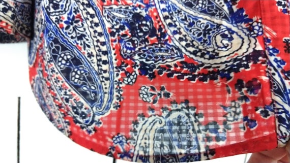 Sheer red blue paisley floral long sleeve button … - image 4