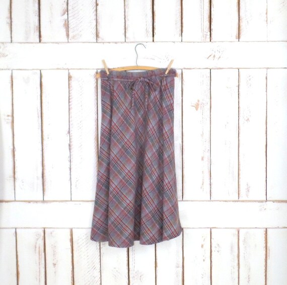 70s vintage brown grey plaid wool midi skirt - image 2