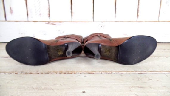 90s vintage high heel brown leather knee high buc… - image 5