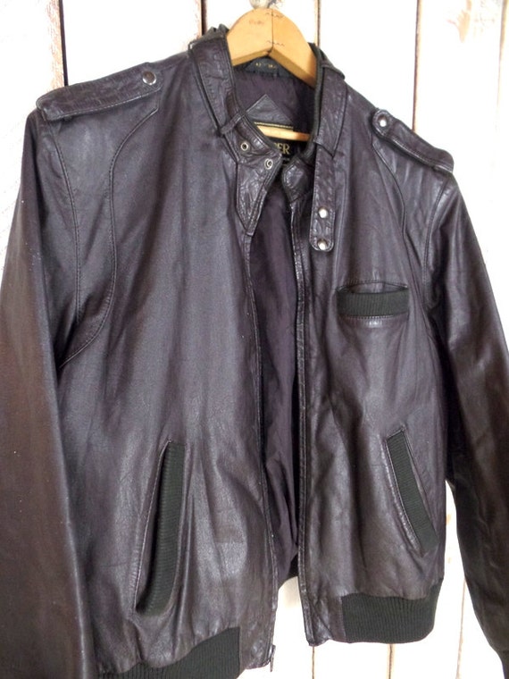 Vintage mens dark brown leather motorcycle bomber… - image 3