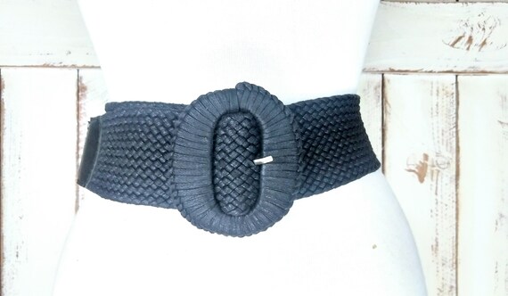 Black Wide Chord Belt/90s Vintage Wide Black Woven Chord  display picture 2