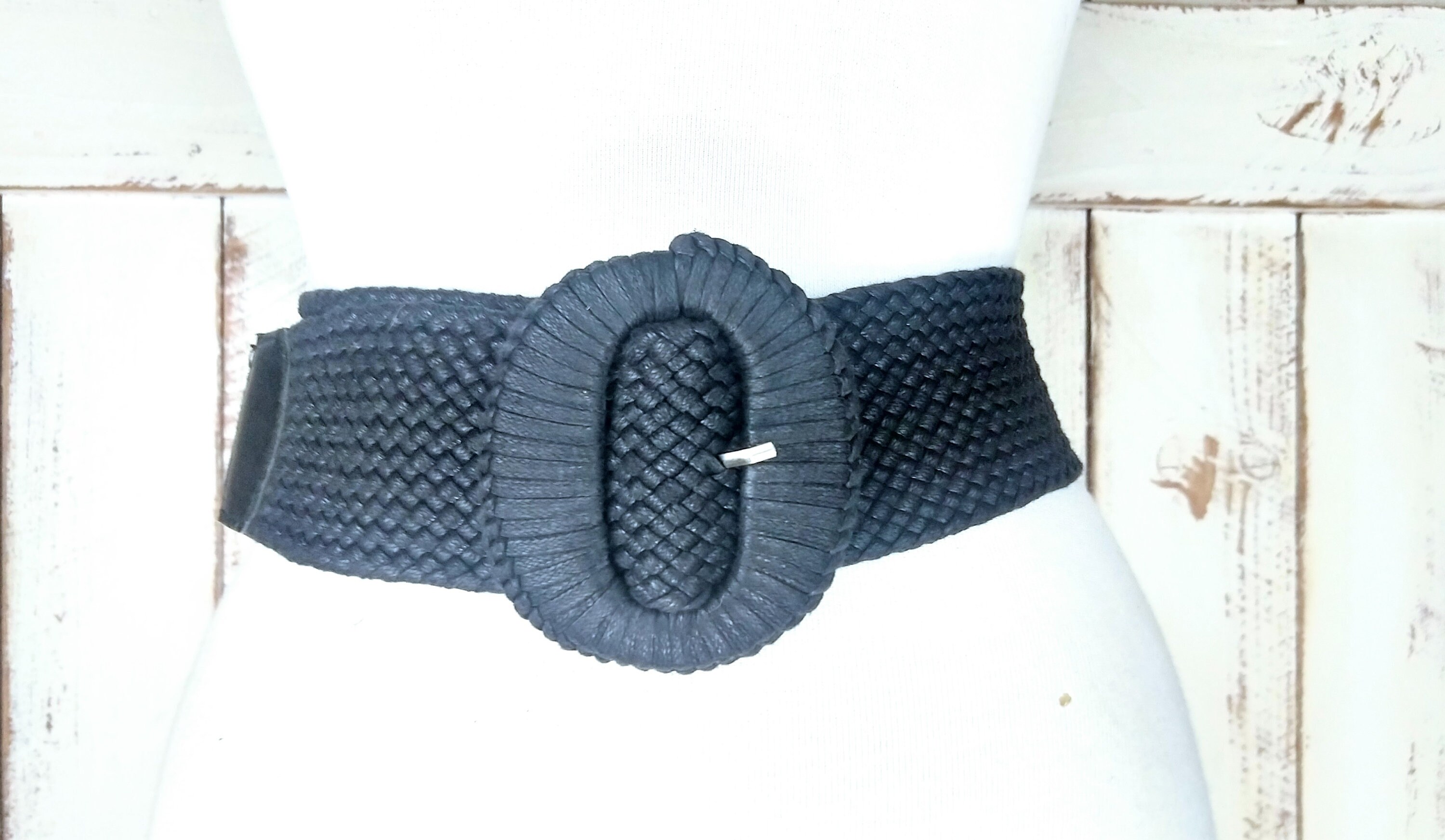 Black wide chord belt/90s vintage wide black woven chord belt/braided rope boho 90s Vintage Wide Black Braided Chord Belt/banana Republic  main image 2